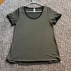 LuLaRoe Olive Short Sleeve Top with Black Accents